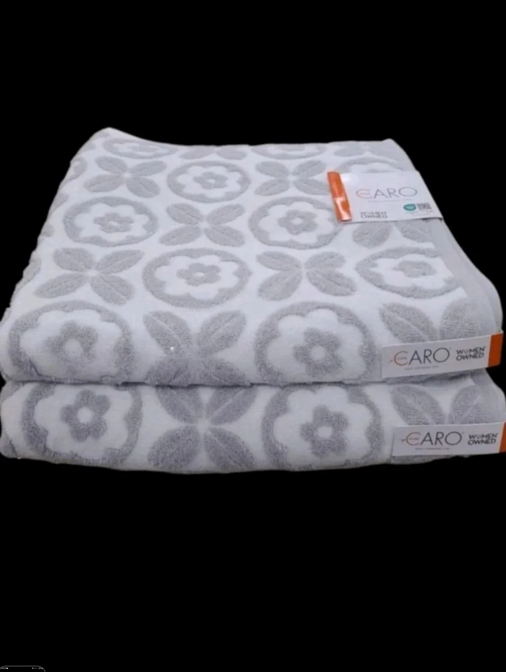 6pc CARO Home Plush Bath Hand Tip Towel Set Gray XOXO Daisy Flower Towel Set New